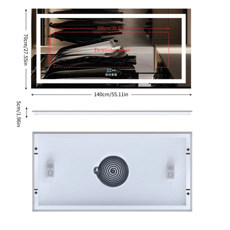 Large rectangular RGB LED backlit bathroom mirror with Bluetooth speaker, wall-mounted