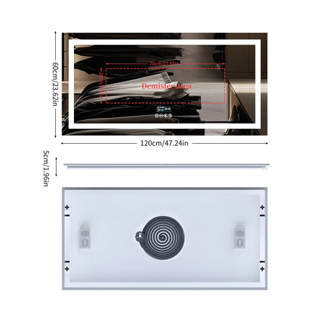Large rectangular RGB LED backlit bathroom mirror with Bluetooth speaker, wall-mounted