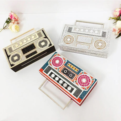 Collection of Radio Shape Metal Handle Evening Clutch Bag