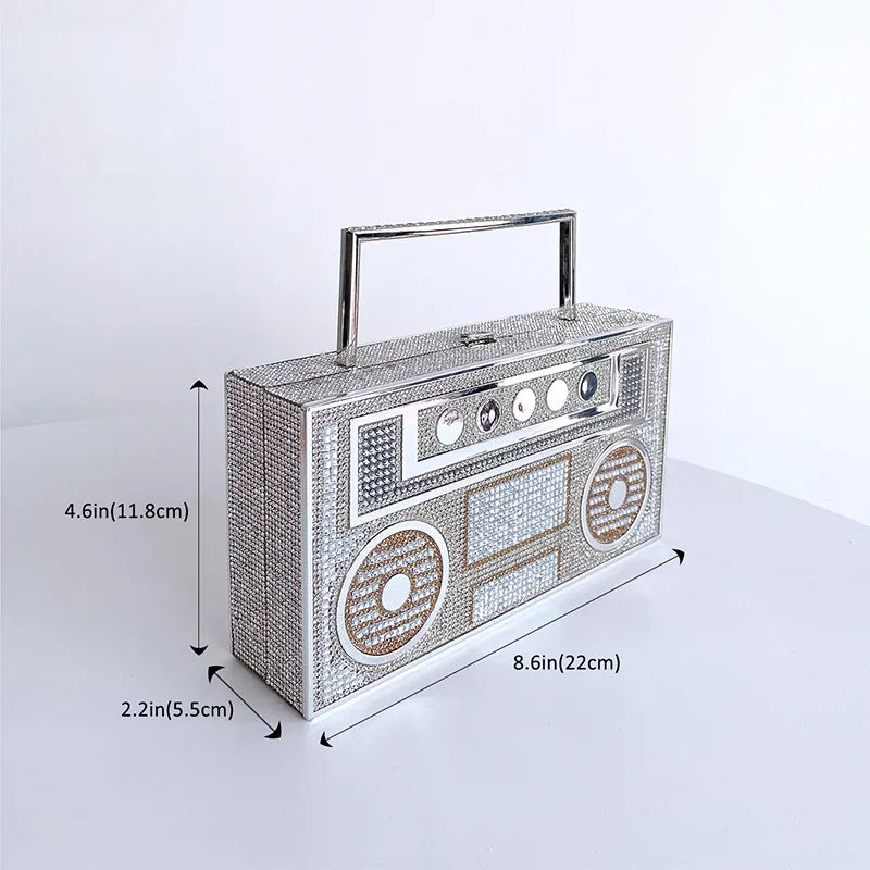 Size of Radio Shape Metal Handle Evening Clutch Bag