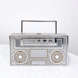 Silver Radio Shape Metal Handle Evening Clutch Bag