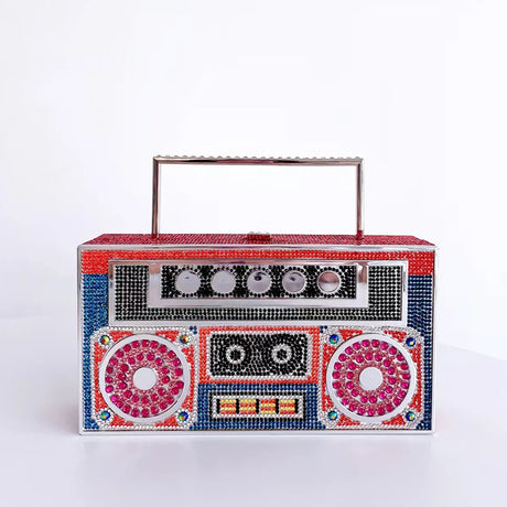 Multicolor Radio Shape Metal Handle Evening Clutch Bag
