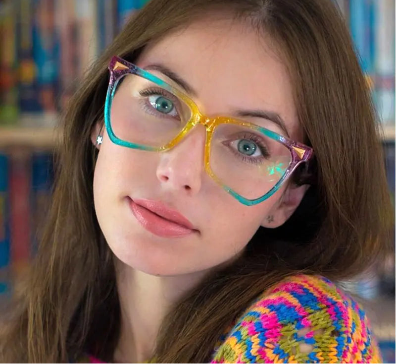 Rainbow Oversized Anti Blue Light Computer Eyeglasses Sassy Chick Logo