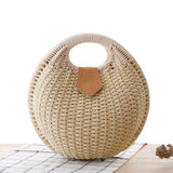 Brown Rattan Handwoven Round Shell Handbag