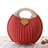 Red White Rattan Handwoven Round Shell Handbag