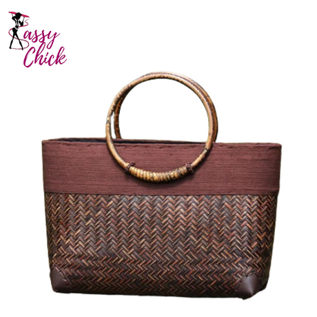 Rattan Weave Wooden Handbag Sassy Chick Logo