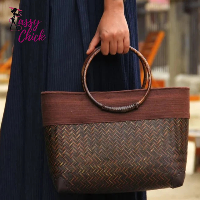 Rattan Weave Wooden Handbag Sassy Chick Logo