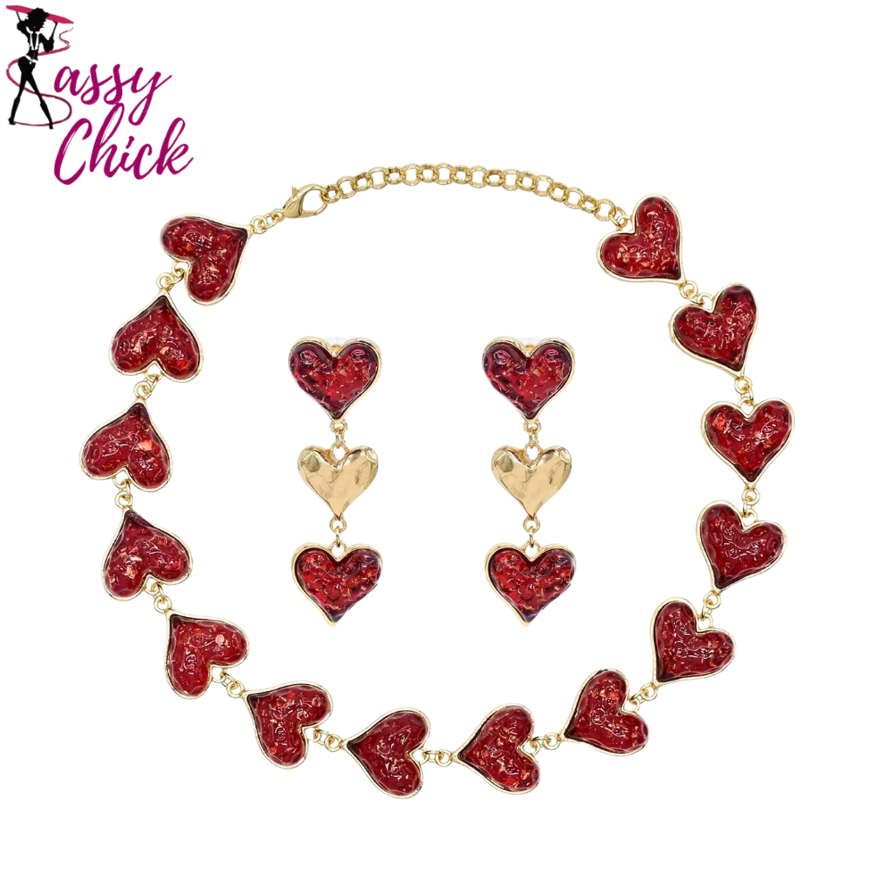 Red Acrylic Crystal Heart Jewelry Accessories Set Sassy Chick Logo