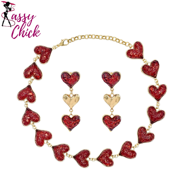 Red Acrylic Crystal Heart Jewelry Accessories Set Sassy Chick Logo