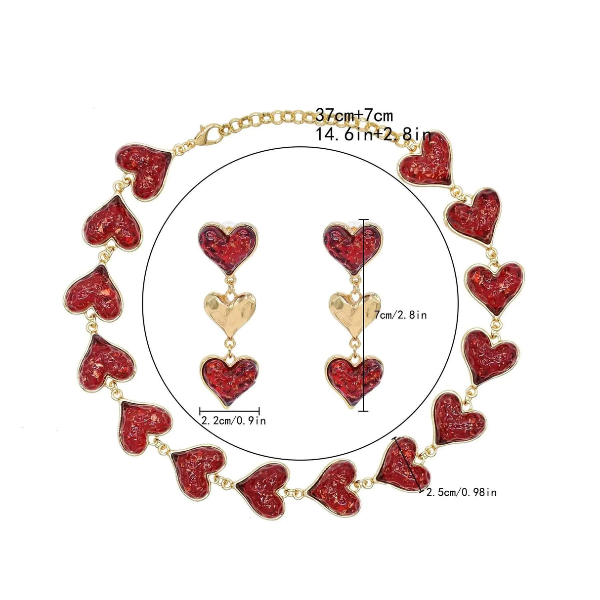 Red Acrylic Crystal Heart Jewelry Accessories Set
