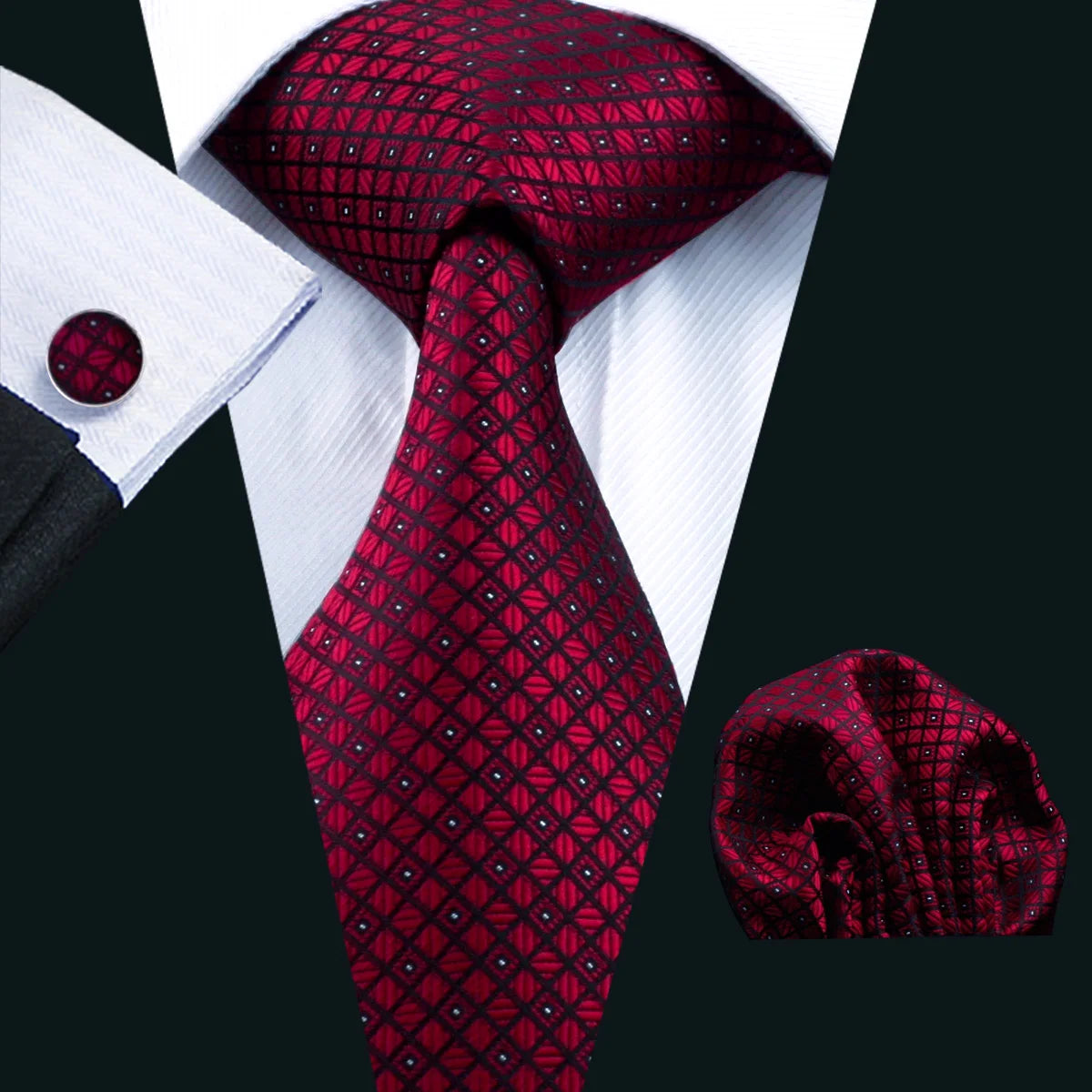 red white dot diamond pattern necktie set