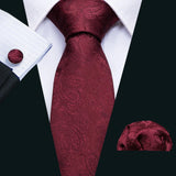 dark red flower pattern necktie set
