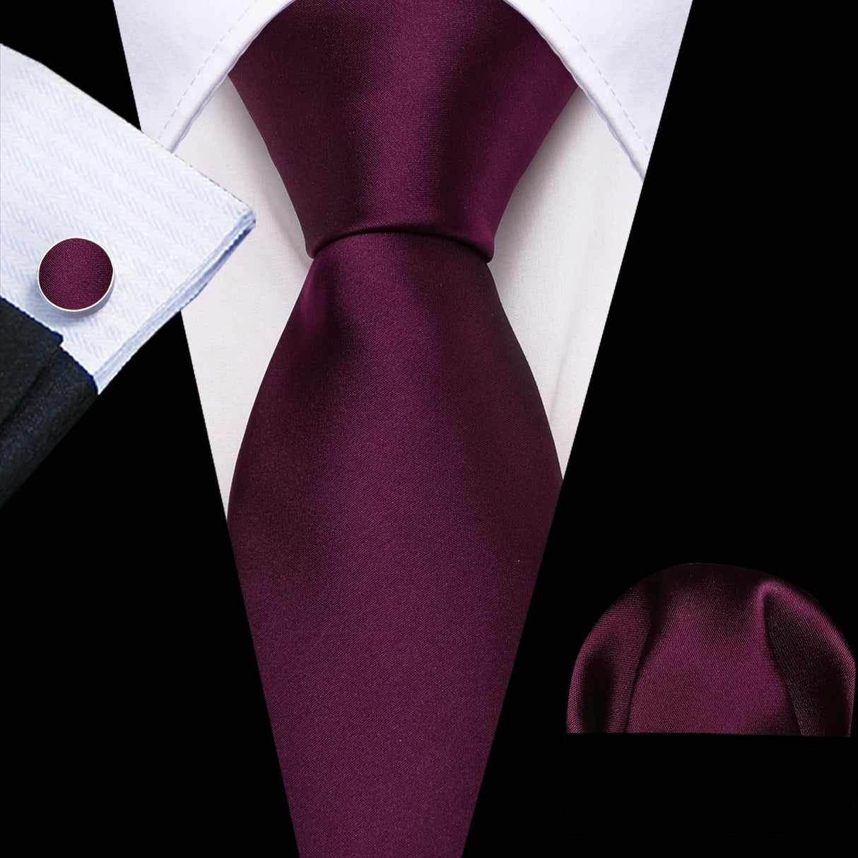solid dark red necktie set