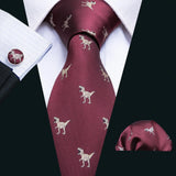 dark red dinosaur pattern necktie set 