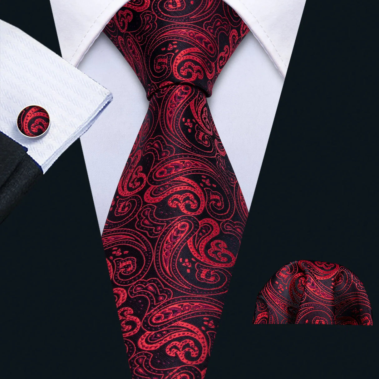 black red floral pattern necktie set