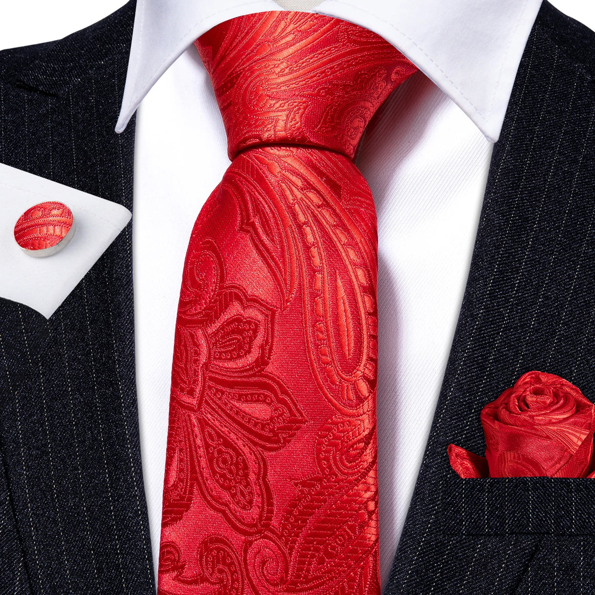 red flower pattern necktie set