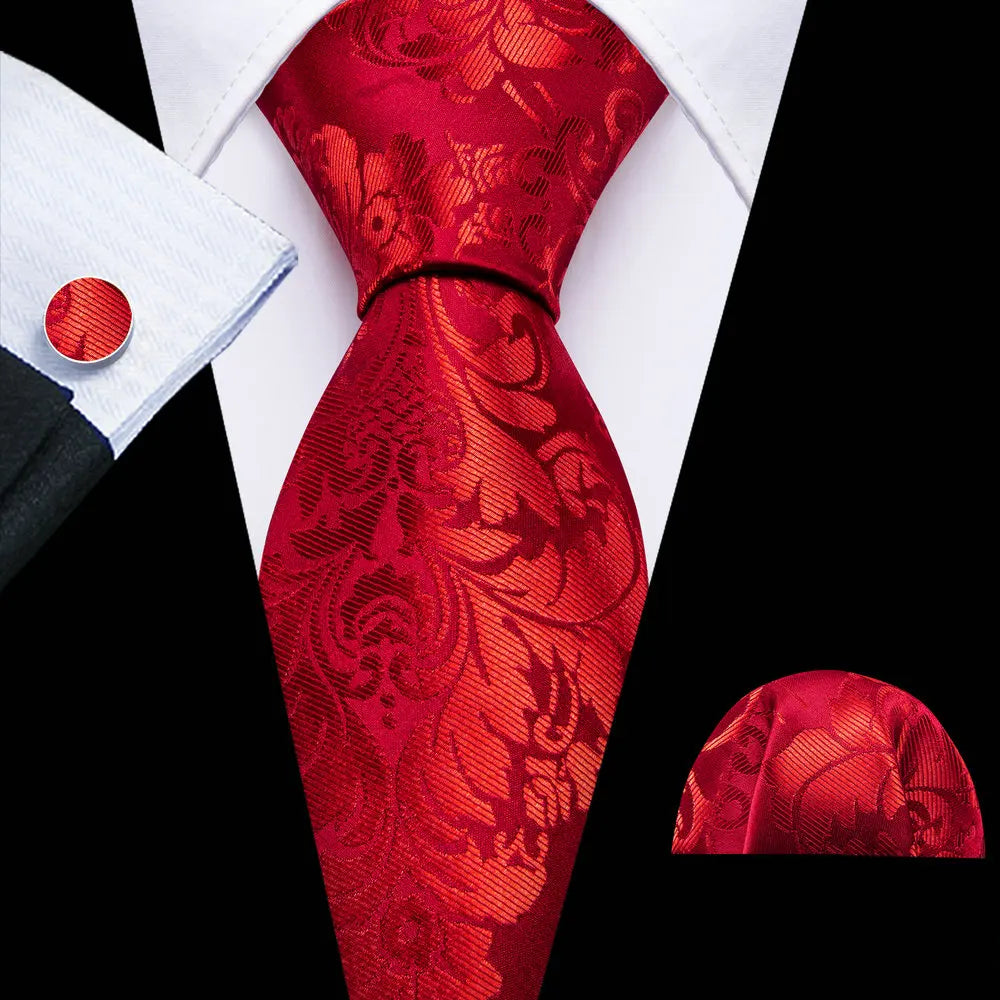 red floral pattern necktie set