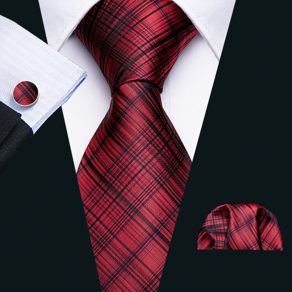 red black line pattern necktie set