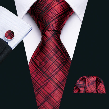 red black line pattern necktie set
