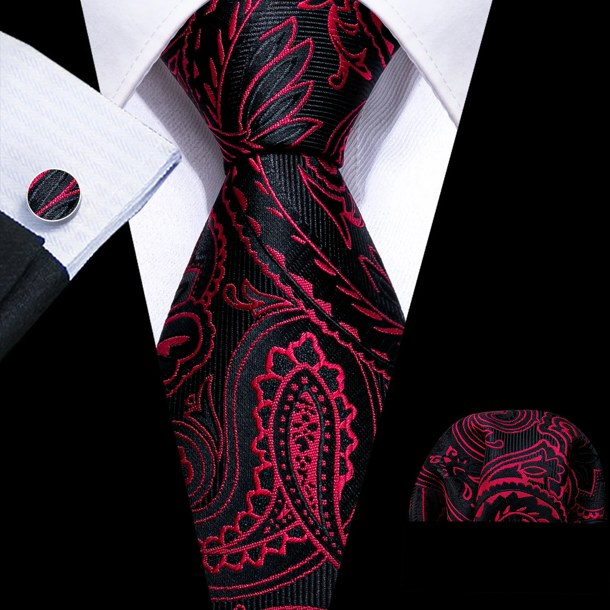 black red floral pattern necktie set