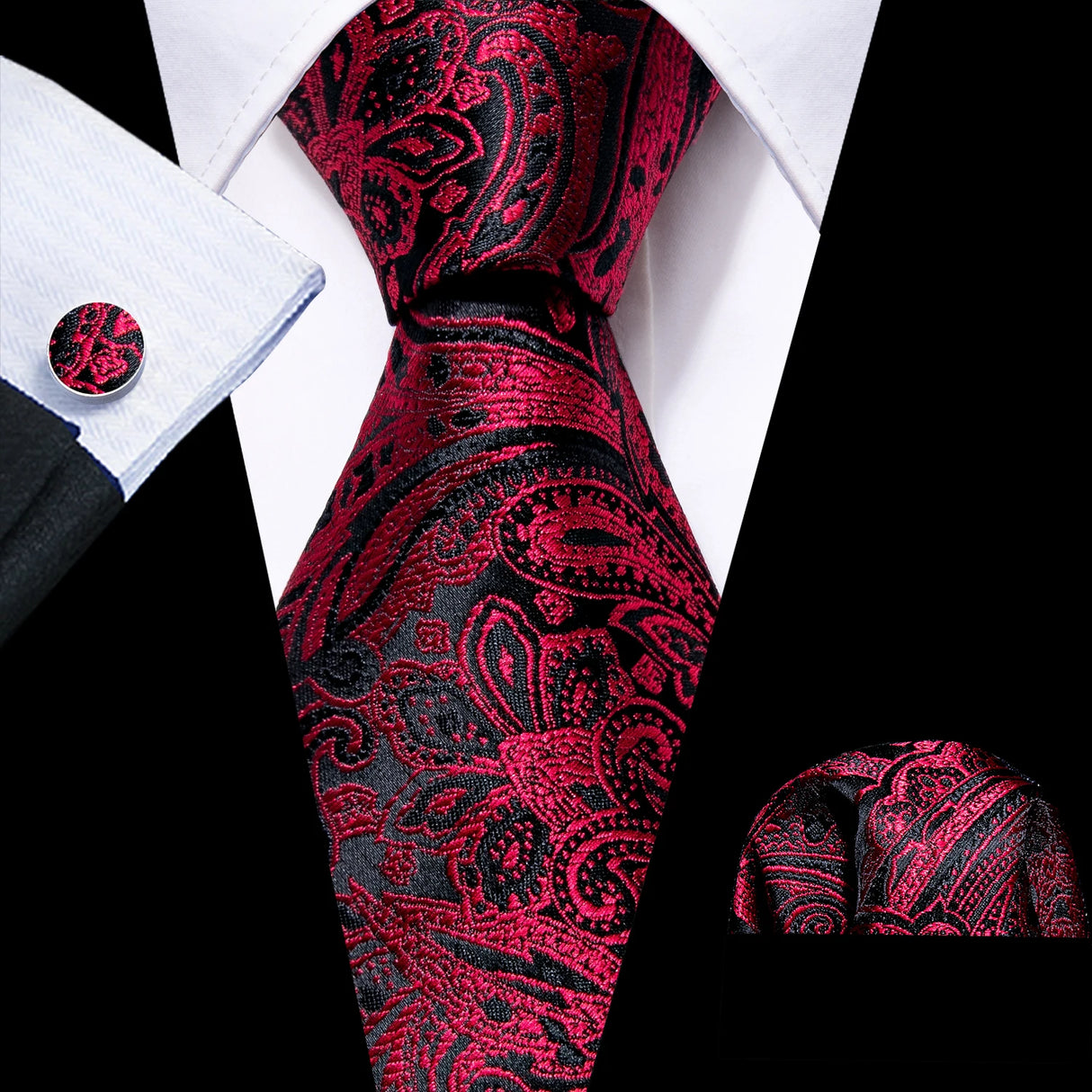 red black floral pattern necktie set