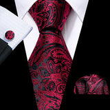 red black floral pattern necktie set