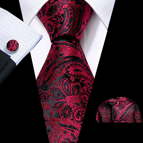red black floral pattern necktie set