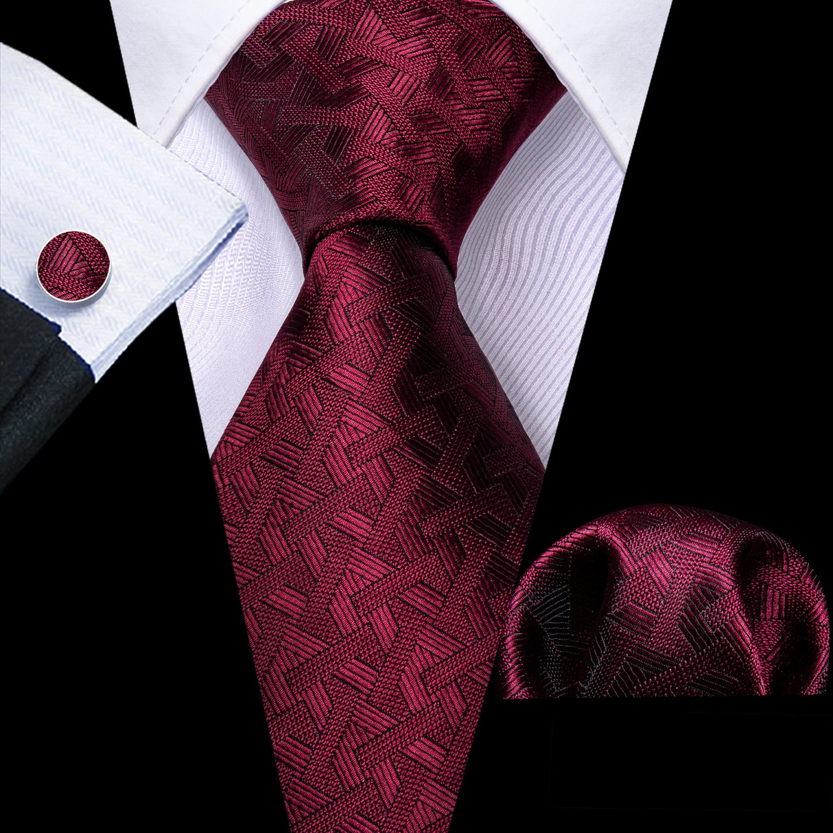 dark red geometric pattern necktie set