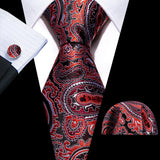 black red orange floral pattern necktie set