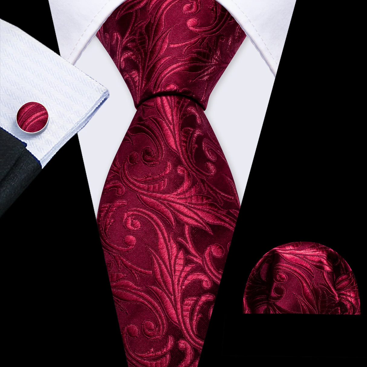 red floral pattern necktie set