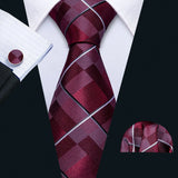 dark red white black square pattern necktie set