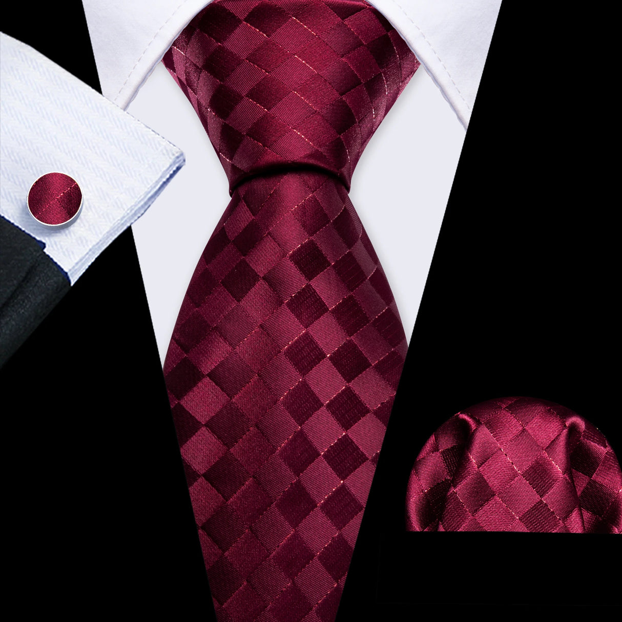 red square pattern necktie set