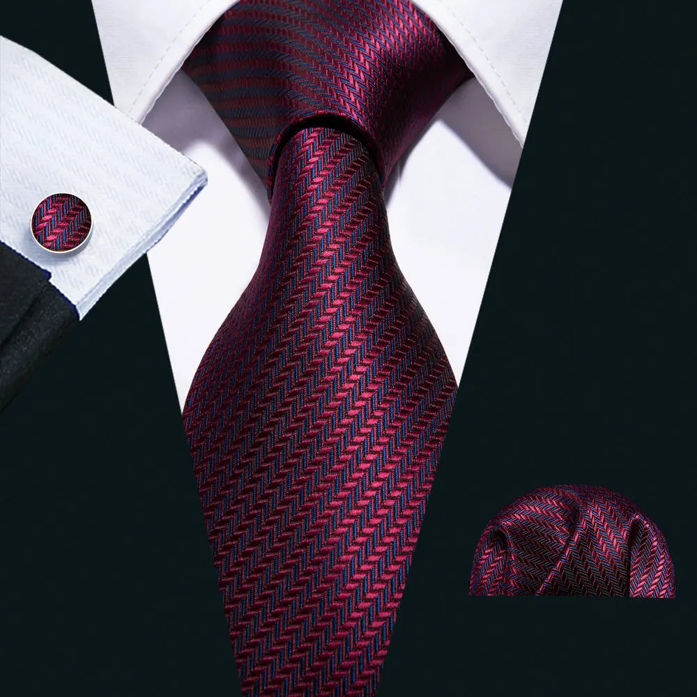 dark red geometric pattern necktie set