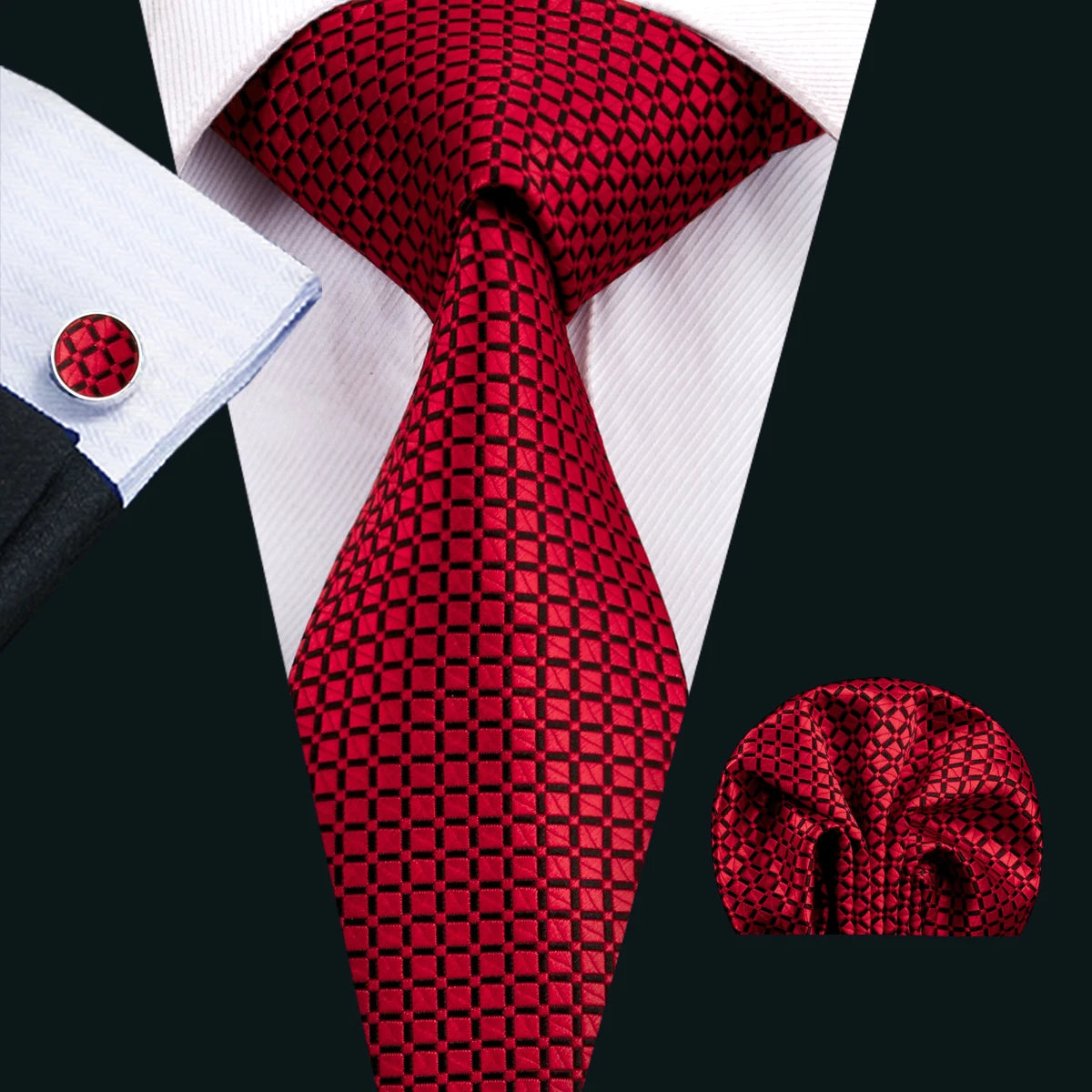 red square pattern necktie set