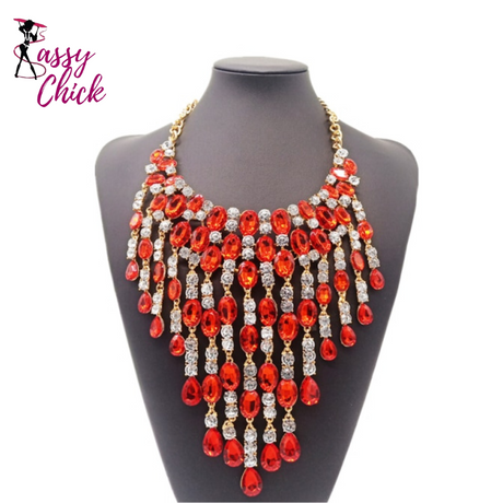 Red Crystal Necklace Sassy Chick Logo