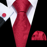 Red Exquisite Floral Silk Pocket Square Cufflink Set