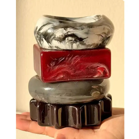 Red Grey White Blurred Geometric Irregular Resin Bracelet