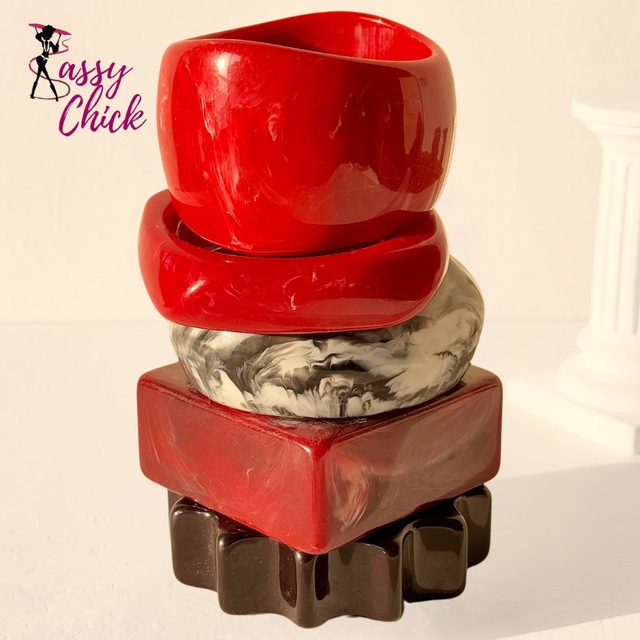 Red Grey White Blurred Geometric Irregular Resin Bracelet Sassy Chick Logo