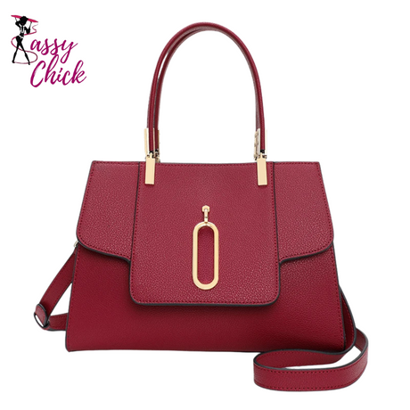 Red High-Quality Cowhide Women's Handbag Sassy Chick Logo