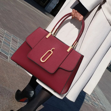 model using Red High-Quality Cowhide Women's Handbag