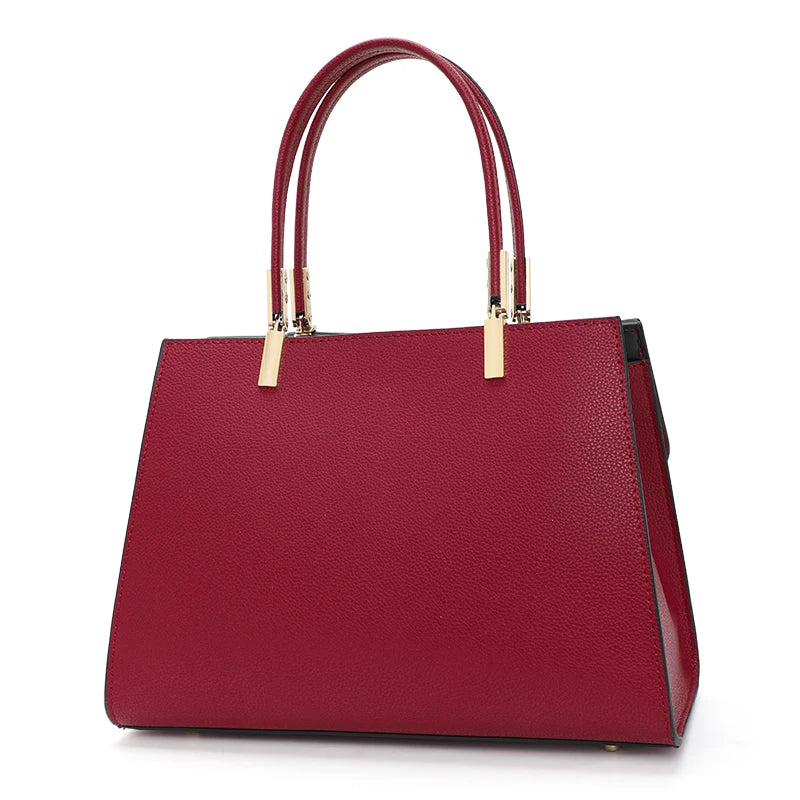 Red High-Quality Cowhide Women's Handbag