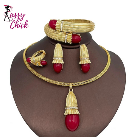 Red Opal Pendant Necklace Set Sassy Chick Logo
