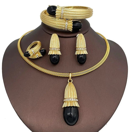 Black Opal Pendant Necklace Set