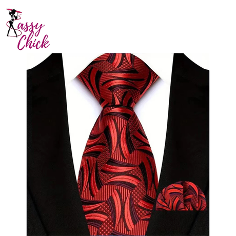 Red Pocket Square Woven Hanky Ties Set Sassy Chick Logo