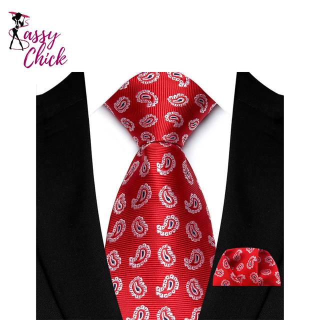 Red Pocket Square Woven Hanky Ties Set Sassy Chick Logo