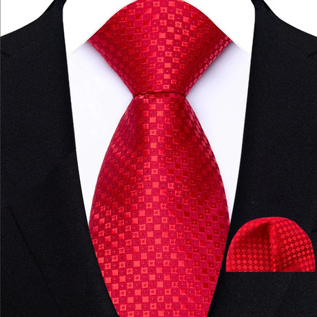 Red Pocket Square Woven Hanky Ties Set