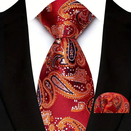 Red Pocket Square Woven Hanky Ties Set