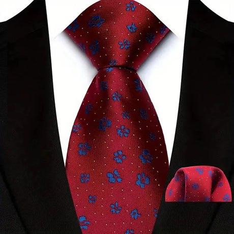 Red Pocket Square Woven Hanky Ties Set