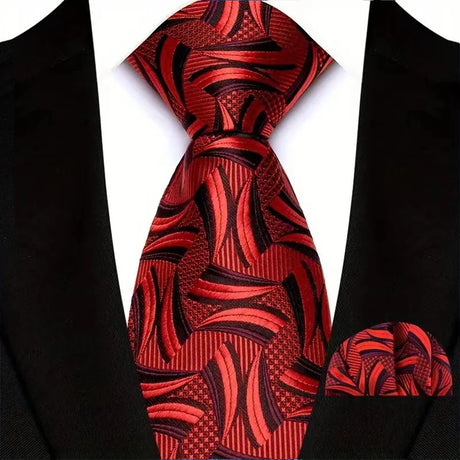 Red Pocket Square Woven Hanky Ties Set