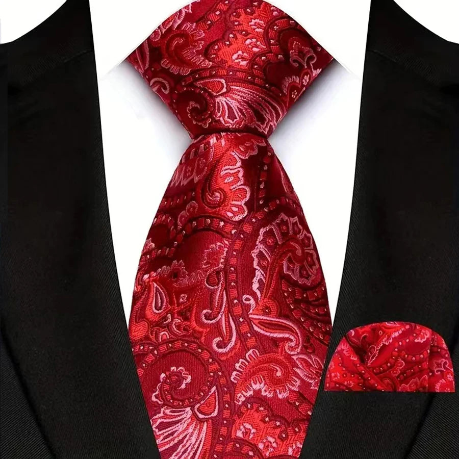 Red Pocket Square Woven Hanky Ties Set